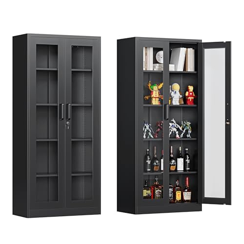 Metal Storage Cabinet with Doors and Shelves, 71" Locking Steel, White L799