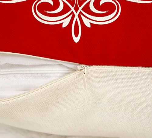 Farmhouse Christmas Pillow Covers 18x18 Set of 4 Red White Rustic Cushion Cases D219