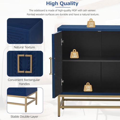 Retro Storage Cabinet with 4 Doors, Wooden Buffet Sideboard (Navy) P83037