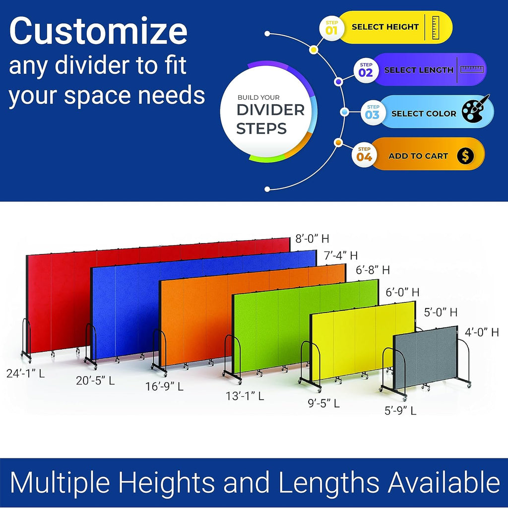5-Panel Folding Room Divider with Metal Frame, 6'H x 9'5"W, Grey Smoke Fabric P4562