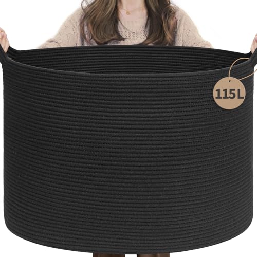INDRESSME Large Cotton Rope Storage Basket with Handles, 90L Grey R37552