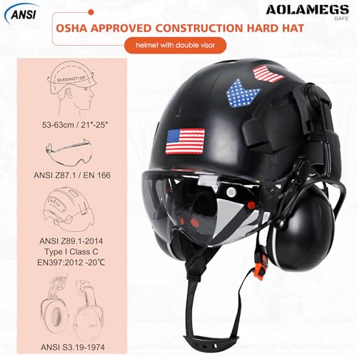 Vented Hard Hat with Double Visor - OSHA Approved Construction Safety Helmet L20534