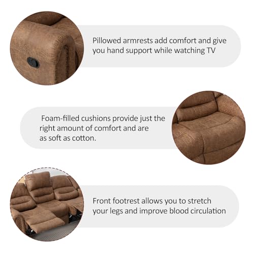 CANMOV Manual Recliner Sofa Set 2 Pieces for Living Room, Nut Brown J9617