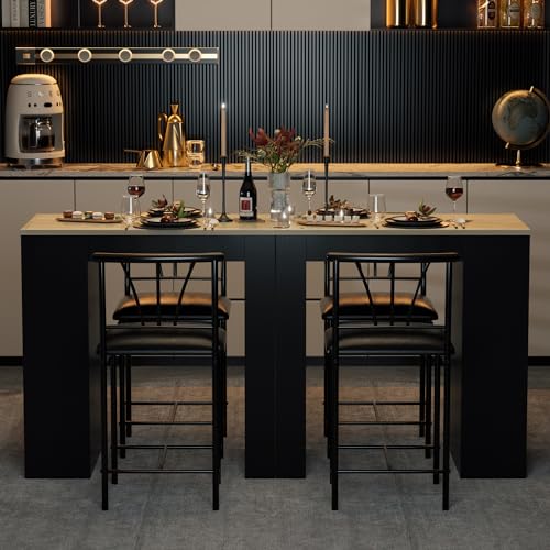 VECELO Small Bar Table and Chairs with Stools, Gray S8817