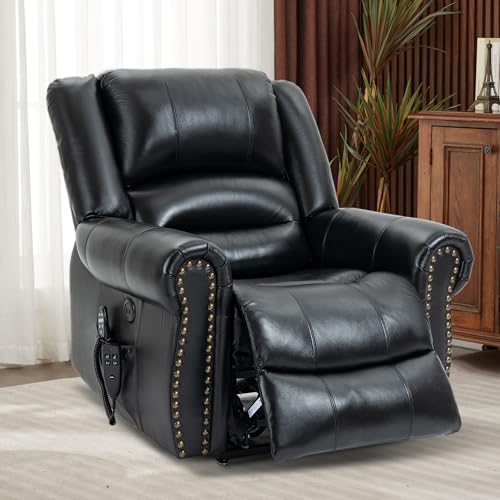 Dual Motor Power Lift Recliner Chair with Massage and Heat, Faux Leather, Brown V8458