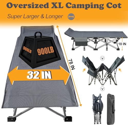 ABORON Oversized Folding Camping Cot for Adults, Double Layer 1200D, with Mat & Carrying Bag S2407