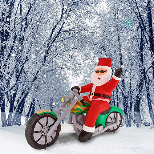Inflatable Santa on Motorcycle Christmas Decoration 7.5FT LED Lighted L8441