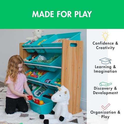 Humble Crew Kids Toy Storage Organizer with 12 Plastic Bins, Grey/White O74556