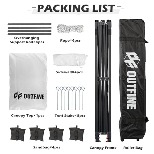 OUTFINE Heavy Duty 10x10 Pop Up Canopy Tent with 3 Side Walls, White Q980400