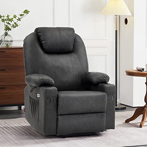 MCombo Power Lift Recliner Chair for Elderly with Heat and Massage, Faux Leather, Black V60394