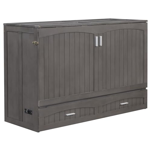 Harper & Bright Designs Queen Murphy Bed Cabinet, Solid Pine, Espresso W128