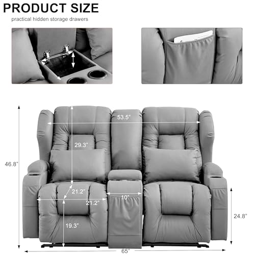 Loveseat Recliner Sofa with Console and Cup Holders, Beige Y4706