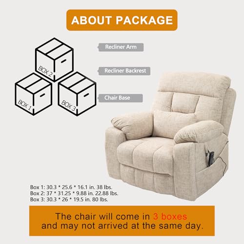 Power Lift Chair Recliner with Massage and Heat for Adults, Dual Motor H2507