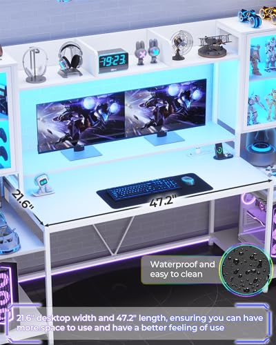 SEDETA Gaming Desk 74.8'' with LED Lights, Hutch and Storage Shelves, Black T331