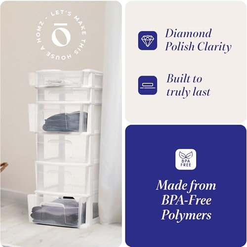 HOMZ Drawer Tower 6-Tier Clear Plastic Storage Organizer Cart, White Frame M699167