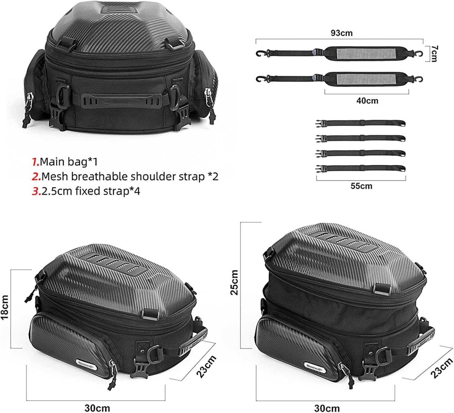 HUNTVP Motorcycle Tail Bag Waterproof Expandable 12L-18L with Rain Cover, Black D5159