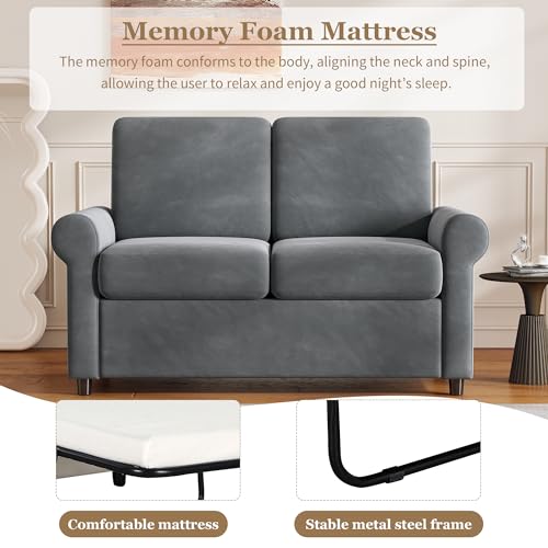 57.4" Pull Out Sofa Bed with Twin Mattress Pad, Gray G3218