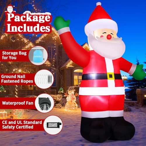 GOOSH 8.8 FT Waving Christmas Inflatables Santa Claus Outdoor Yard Decor P34196