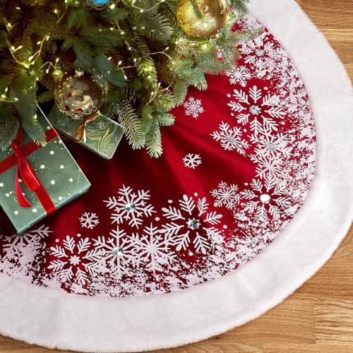 GMOEGEFT Christmas Tree Skirt 48 Inches Red Velvet K716366