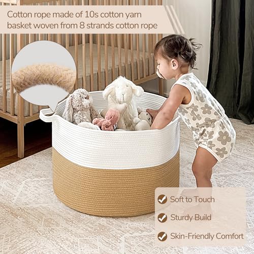 INDRESSME Large Cotton Rope Storage Basket with Handles, 90L Grey R37552