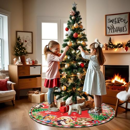 Christmas Tree Skirt 36 Inch with Snowman Reindeer Santa Snowflake L183244