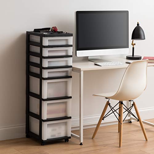 IRIS USA 4-Drawer Plastic Rolling Storage Cart with Wheels, Black/Pearl E270856