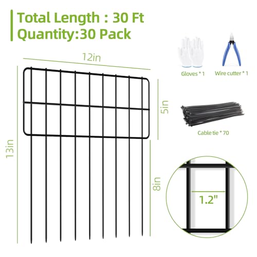 30 Panels No Dig Metal Garden Fence, 13in x 30ft Rustproof Animal Barrier F74072