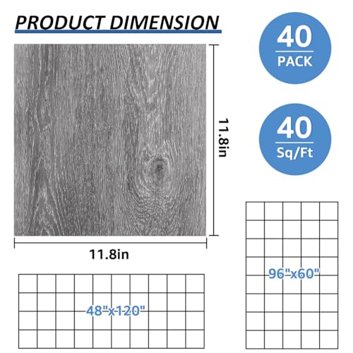 Peel and Stick Vinyl Floor Tiles 12x12 Waterproof Wood Look, 40 Sheets V905