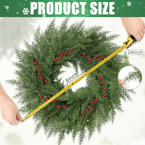 Lush Christmas Wreath with Red Berries 24 inch Faux Cedar for Front Door P46434