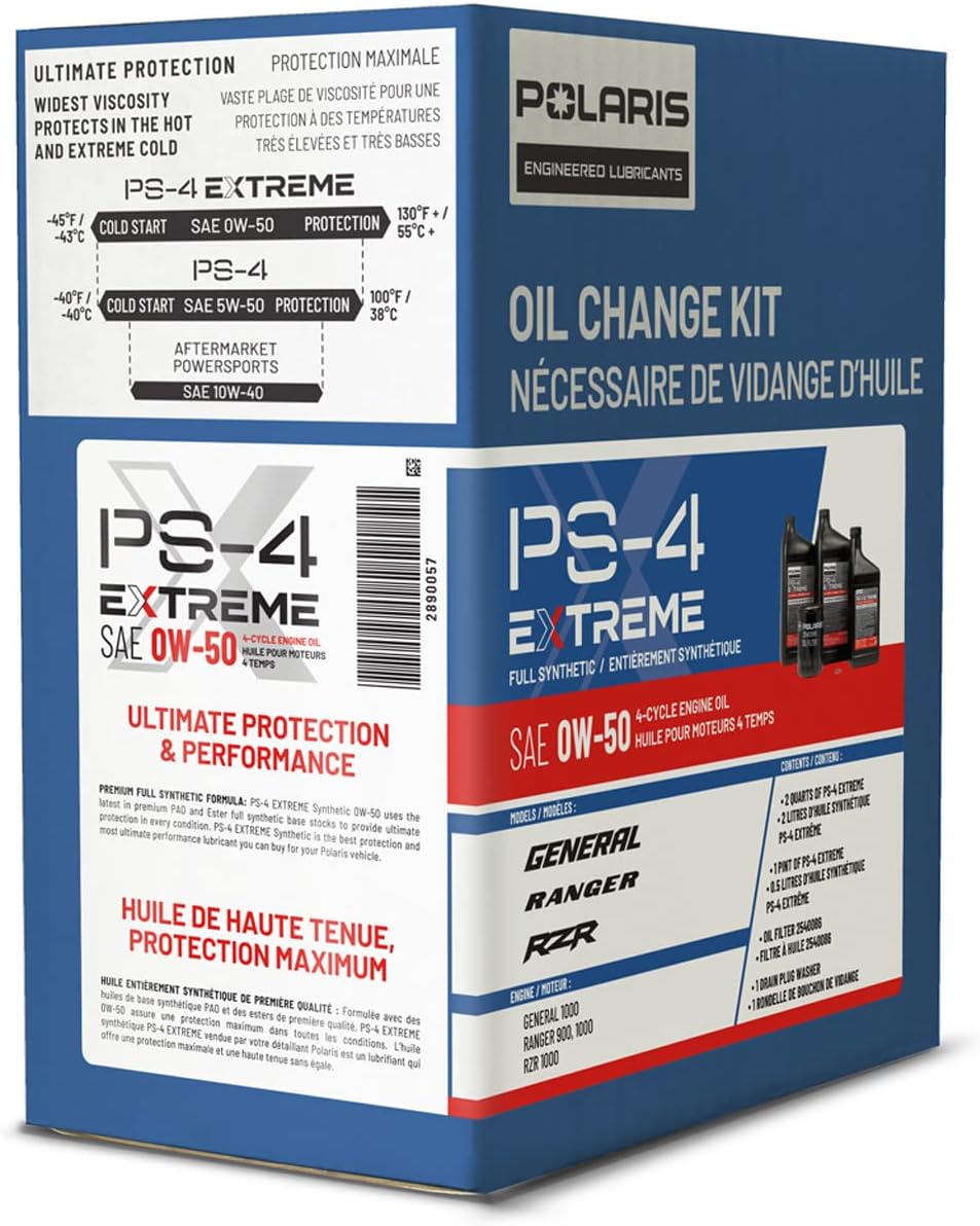 Polaris PS4 Oil Change Kit for RANGER, GENERAL, RZR Models, 0W-50 Synthetic Oil, Filter, Washer P748