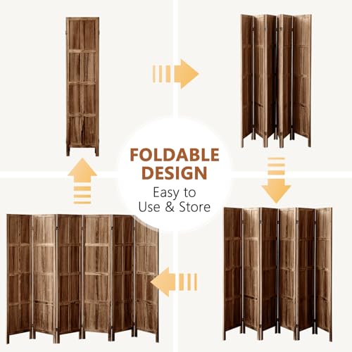 Wood Room Divider 4 Panel, 5.6 FT Tall Folding Privacy Screen, Retro White K4688