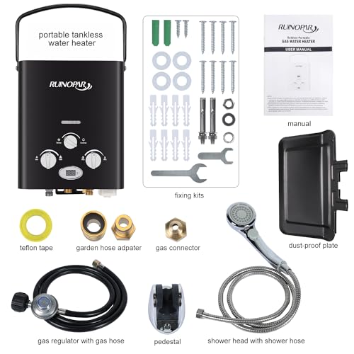 Portable Propane Tankless Water Heater 6L for RV Camping Boat Cabin Black S620171
