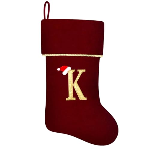 20 Inches Initial Monogram Blue Velvet Christmas Stocking with Gold Trim U394