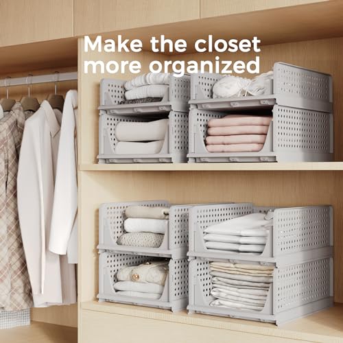 Pinkpum 5 Pack Stackable Plastic Storage Basket Foldable Closet Organizer H484802
