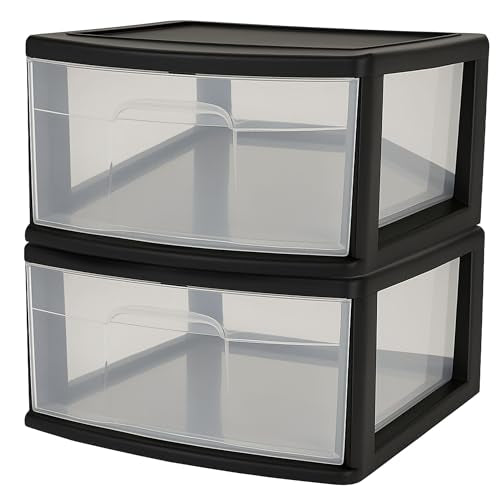 HOMZ 2-Pack 1-Drawer Storage Cart, Clear Plastic, White Frame Y898