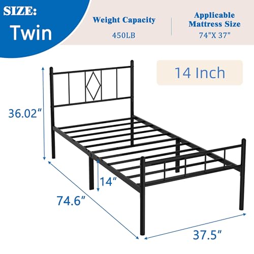 Full Size Metal Platform Bed Frame with Headboard, Black U138819