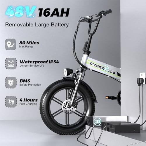 1000W Folding Electric Bike 48V Removable Battery 20" Fat Tire for Adults M922
