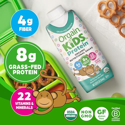 Orgain Organic Kids Protein Nutritional Shake, Chocolate, 8g Protein, 8.25 Fl Oz (Pack of 12) S5828