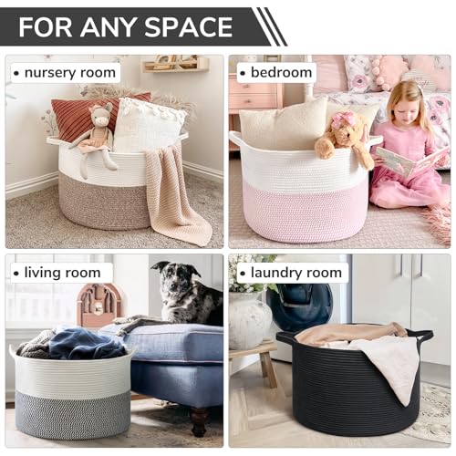 INDRESSME Large Cotton Rope Storage Basket with Handles, 90L Grey R37552