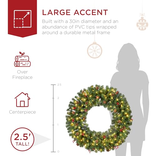 Best Choice Products 60in Pre-Lit Fir Christmas Wreath with 300 LED Lights E577048