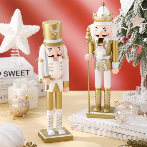 Huwena 2Pcs Christmas Nutcracker Soldier Wooden Figure Decor 12'' Z474