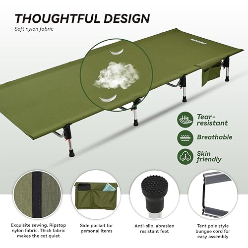 MARCHWAY Lightweight Folding Tent Camping Cot Bed with Lever Lock, Portable, 330Lbs (Black) R945221
