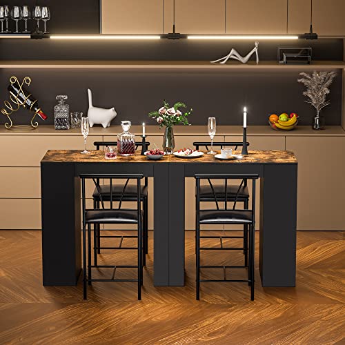 VECELO Small Bar Table and Chairs with Stools, Gray S8817
