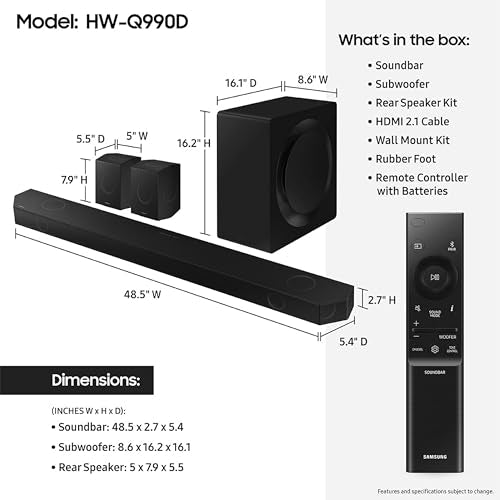 SAMSUNG Q990D 11.1.4ch Soundbar with Wireless Dolby Atmos and Rear Speakers M1387