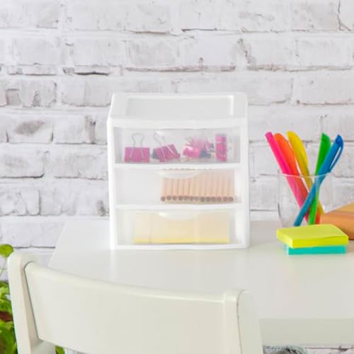 Sterilite ClearView 3-Drawer Cart, Small Plastic Storage Organizer, White H116205