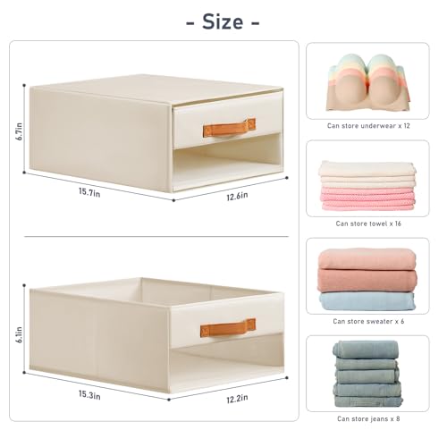 DIMJ Closet Organizers and Storage - Fabric Bins with Drawers, Stackable, 4-Pack, Grey G8366