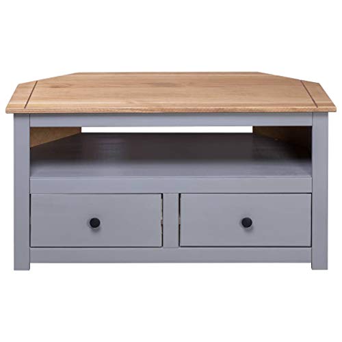 Corner TV Stand Gray Solid Pine with Drawers O2071