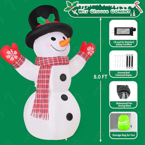 COMIN 8 FT Christmas Inflatable Snowman with LED Lights for Yard Decor P18035