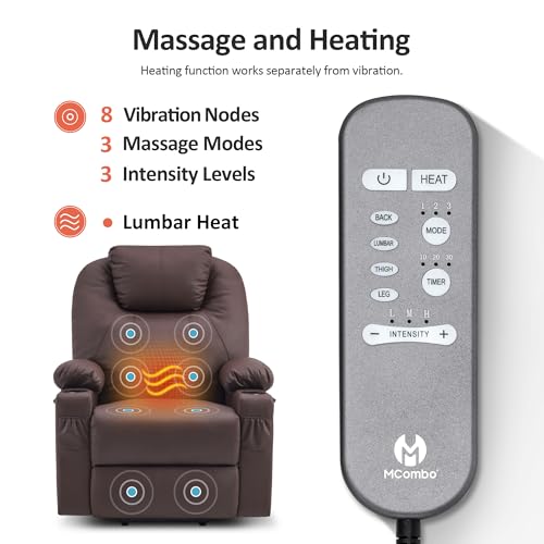 MCombo Power Lift Recliner Chair for Elderly with Heat and Massage, Faux Leather, Black V60394