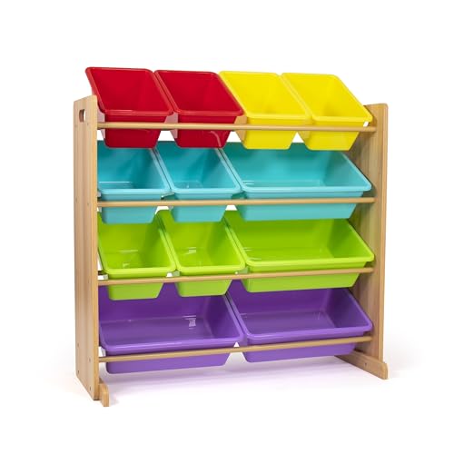Humble Crew Kids Toy Storage Organizer with 12 Plastic Bins, Grey/White O74556